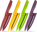Paring Knife with Cover, Paring Knives Set of 4, 4.5" Paring Knife Set of Premium Stainless Steel, Small Kitchen Knife Set for Fruit and Vegetable, Ergonomic Knife Handles for Versatility