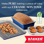 BAKKENMASTER Square Cake Pan - Aluminized Steel, Ceramic Non-Stick Coating, Non-Toxic, Ideal Size, Heavy-Duty, Elevate Your Baking with Durability and Style!