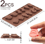 Chocolate Molds Silicone Christmas, Small Silicone Molds with 6 Shapes of Santa/Stockings/Tree/Candy Cane/Snowman/Xmas Box, Mini Candy Mold for Gummy/Fudge/Jelly/Fruit Snacks, 2 Pcs