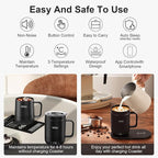 16Oz Temperature Control Smart Mug, Self Heating Coffee Mug LED Display, 180 Min Battery Life - Hot up to 149℉ Fast Wireless Charger Base Improved Design coffee serving sets mug(16oz, Turquoise)