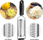 Lemon Zester & Grater 2-in-1 with Cover - Heavy Duty Stainless Steel Kitchen Tool for Cheese, Ginger, Garlic, Chocolate, Fruits, Vegetables - Dishwasher Safe Black