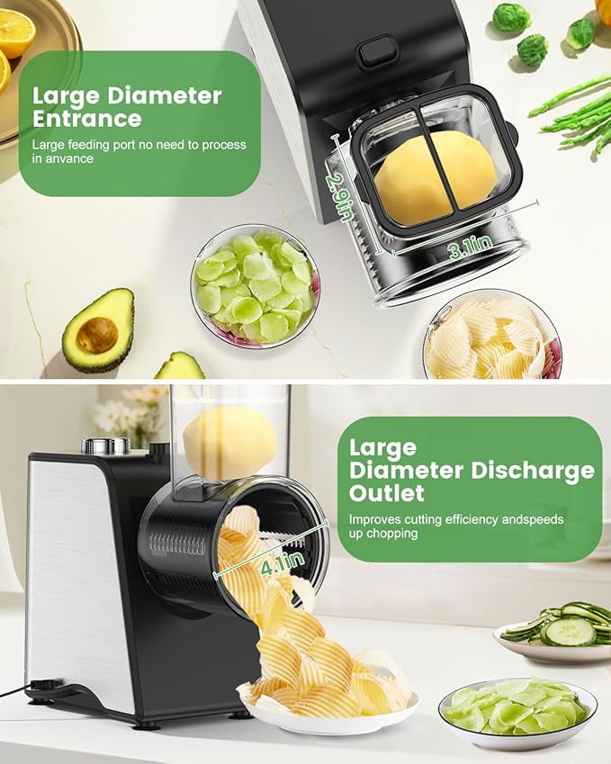 Electric Cheese Grater - 250W Electric Slicer Shredder Salad Maker with 5 Blades for Cheese, Vegetables, Fruits, and Salad, Easy One-Touch Control，5 in 1，Silver