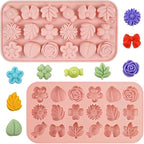 2 Pack Silicone Flower Candy Molds, Daisy Rose Tulip Floral Chocolate Molds with Flower Leaf & Bow Shapes for Baking, Soap, Jello, Ice Cubes, DIY Desserts and Crafts Making