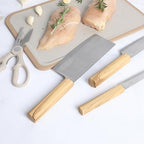 Oster Huntingfield 6 Piece Knife Set - Olive Wood Stainless Steel Chef Knife, Cleaver, Pairing Knive, Kitchen Shear, Peeler and PP Cutting Board