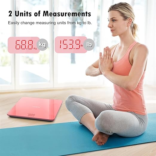 NUTRI FIT Digital Scale for Body Weight, Precision Bathroom Weighing Scale Step-On Technology High Capacity - 330 lb, LED Display with High Precision Measurements, Pink
