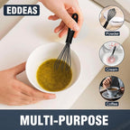 Mini Silicone Whisk, Small Silicone Whisk 7+9in, BPA free Non Scratch Coated Protect your Ceramic Pots and Pan.Perfect for Whisking, Beating, Mixing.Black