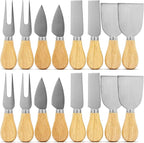16 Pcs Mini Cheese Knife Set with Oak Handle - Stainless Steel Charcuterie Knife Set Including Cheese Fork, Slicer - Perfect for Charcuterie Boards