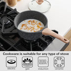 Kordisen Sauce Pan Set with Lid, 1.5QT & 2.5QT Non Stick Small Pots with Granite Coating, Saucepan with Pour Spout, Multipurpose Induction Cooking Pans, PFOA/PFOS Free