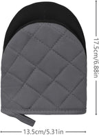 1 Pair Short Oven Mitts, Heat Resistant Silicone Kitchen Mini Oven Mitts for 500 Degrees, Non-Slip Grip Surfaces and Hanging Loop Gloves, Baking Grilling Barbecue Microwave Machine Washable