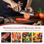 HEZHEN Kiritsuke Knife, 5.8 Inches Small Chef Knife, 3 Layers High Carbon Clad Steel, Composite Forging Steel Paring Knife, Redwood Octagonal Handle