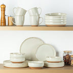 AmorArc Ceramic Dinnerware Sets with Pasta Bowls for 6, Handpainted Plates and Bowls Set with Rustic Terracotta Underside, Scratch Resistant Dishes Set, Dishwasher & Microwave Safe, 24 Pcs