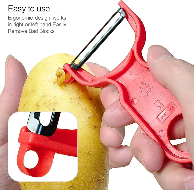Original Vegetable Fruit Peeler Carbon Steel Blade 3 Pack Red/Green/Yellow…