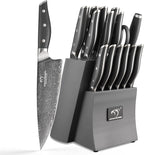 NF NANFANG BROTHERS Damascus Kitchen Knife Set, 16-Piece with Block, ABS Ergonomic Handle, Carving Fork, Disconnect-type Knife Block (Gray)