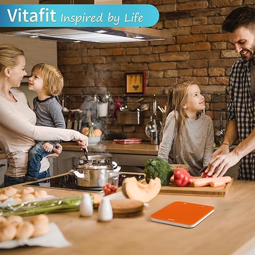 Vitafit 33lb/15kg Digital Food Scale in High Precision 0.1oz/1g, Our Own Kitchen Scale Professional Factory Since 2001, Kitchen Essentials for Cooking & Baking, LED, 3*AAA Battery, Refreshing Orange