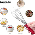 18/8 Stainless Steel Balloon Whisk, Doosu Kitchen Whisk for Cooking Handheld Egg Beater with Rust-Proof Sturdy Wires & Non-Slip Silicone Handle for Beating, Stirring, Blending (6 Wires, Red)