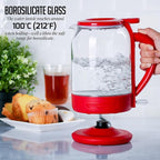 OVENTE Electric Kettle with 1.5L Borosilicate Glass, 1500W Fast Boiling Water Heater for Coffee or Tea, Easy to Fill Lid, Auto Shut-Off, Boil-Dry Protection & Stainless Steel Filter, Red KG516R
