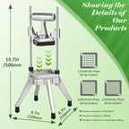 Commercial Vegetable Fruit Chopper, Stainless Steel Potato Cutter with 1/2 Inch, 3/8 Inch and 1/4 Inch Blades, Durable French Fry Cutter, Easy Clean Manual Cutter for Tomatoes Peppers Mushrooms