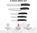Victorinox Swiss Classic Kitchen Set - Includes Paring Knives, Carving Knife, Bread Knife & More - Premium Kitchen Accessories - Black Handles, 5-Piece Set