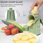 Rotary Cheese Grater Shredder - Upgraded 5 in 1 Cheese Grater with Handle and Strong Suction Base, Multi-purpose Julienne Slicer Ice Shaver Nuts Grinder for Ice, Vegetables, Fruit, Nuts