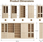 70.8" Tall Farmhouse Bookshelf with Glass Doors, Modular Bookcase with 6-Tier Adjustable Shelves, Large Storage Cabinet for Kitchen, Living Room, Brown, Set of 3