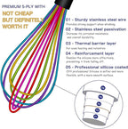 Dishwasher Safe Colorful Silicone Whisk, Sealed Waterproof Design Set of 3, Professional Kitchen Whisks for Cooking Non-Scratch, Silicone & Stainless Steel Whisk, Heat Resistant Balloon Egg Beater