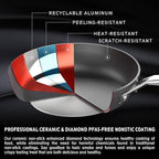 MsMk 11 Inch Nonstick Frying Pan with Lid，Titanium and Ceramic Nonstick skillet with lid, PFOA Free Non-Toxic, Stay-Cool Handle, Scratch-resistant, Induction Skillet With Lid for Induction, Ceramic