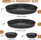 6 Pcs Round Tart Pans, Nonstick Tart Pan with Removable Bottom, 11In 9In 4In 3In Nonstick Quiche Pan Carbon Steel for Baking Pie Cheesecake Pizzas (Dark Grey)