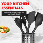 Chef Craft Premium Silicone Kitchen Tool and Utensil Set, 5 Piece, Black