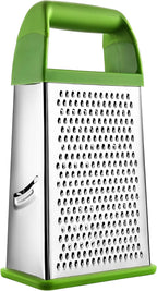 Spring Chef Professional Green 10" Stainless Steel Parmesan Cheese Grater with Handle, 4 Sided Handheld Box Grater, Kitchen Carrot Shredder for Potato, Cheese, Ginger, Vegetables