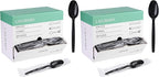 Plastic Spoons Disposable Individually Packaged Spoons Black 7-Inch Commercial Take Away,Super Hard Mass Heavy Individually Wrapped 100 PCS (Pack of 2)