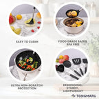 Large Silicone Kitchen Cooking Utensils Set, 11 pcs Cooking Utensils, Kitchen Tools Gadgets for Nonstick Cookware, Spatula, Turner, Masher, Ladle, Strainer, Server, BPA FREE, Dishwasher Safe (Black)