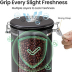 Veken Coffee Canister, 39OZ Large, Airtight Stainless Steel Food Storage Container for 2.2lbs Coffee Beans, Ground, Sugar, Tea, Flour, Cereal, Kitchen Bar Accessories with Date Tracker & Scoop, Black