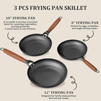 YUTANN Non Stick Frying Pans Set - 8, 10 & 12 Inch Cast Iron Skillets, Pre-Seasoned Diamond Texture Bottom for Oil-Saving Cooking, PFAS/PFOA Free, Detachable Handles, Induction & Oven Safe
