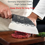 Smith Chu Handmade Forged Serbian Meat Cleaver Knife with Sheath Chef's knvies Full Tang Butcher Knife Outdoor Meat Vegetable Cleaver for Family, BBQ or Camping Gift for Dad