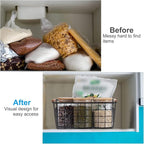Black 2PCS Wire Storage Baskets with Wooden Handles - Organizing Pantry and Kitchen Cabinets - Metal Wire Food Storage Basket