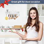 20 inch magnetic knife holder with 10 hooks, no drilling knife magnetic strip, and utensil hanger for wall. Powerful knife magnet rack includes tape and screw