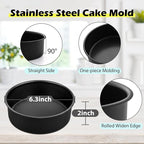 LIANYU 6 Inch Round Cake Pan for Baking, Nonstick Stainless Steel Baking Cake Pan Tin Bakeware for Birthday Wedding Party, Non Toxic Coating, 2 Inch Deep, Dishwasher Safe, Black