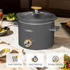 Sunvivi 2 Quart Slow Cooker, Small Slow Cooker with Removable Ceramic Pot, Slow Cookers Food Warmer with 3 Heating Settings & Dishwasher Safe Glass Lid, Grey