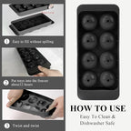 Round Ice Cube Mold,8 PCS x 1.8 in Whiskey Ice Cubes,Circle Ice Cube Tray with Lid,Large Ice Ball Maker Mold Sphere Ice Cube,Large Ice Cube Molds for Cocktails,Coffee(Round Ice Cube Mold,Black