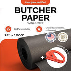 Black Butcher Paper 18" x 12000" (1000 feet) with Cutter - USA-Made Natural Butcher Paper Roll for Meat & Fish - Uncoated Food-Grade Material for Grilling - BBQ Papers for Smoking by IDL Packaging