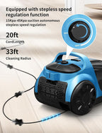 Canister Vacuums 45Kpa 1600W Canister Vacuum Cleaners for Home Double HEPA Filter 4.5Qt Bagless Vacuum Cleaner Lightweight Canister Vacuum Cleaner for Hard Floors Carpet Pet Upholstery Tiles Car Blue
