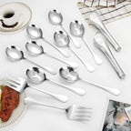Large Serving Utensils,12 Pcs Stainless Steel Serving Set with Serving Spoons,Serving Fork,Serving Tongs,Polished Serving Utensil Set for Buffet Parties Home,Dishwasher Safe