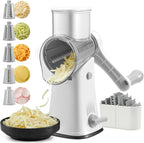 Rotary Cheese Grater Hand Crank, 5 Blades Cheese shredder, Stronger Suction, Easy to Clean for Fruit, Vegetables, Nuts, White