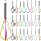 Domensi 24 Pcs 8 Inch Whisks Bulk for Cooking Silicone Whisks Non Scratch Stainless Steel Wisks Coated Metal Heat Resistant Egg Beaters for Mothers Day Party Favor Gift Supplies