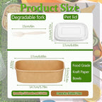 50-Pack 29oz Disposable Kraft Paper Bowls 【with Lids and Forks】Rectangle Cardboard Meal PrepContainers,Paper Leakproof Food Containers,Soup Serving Bowl for Hot/Cold Food-Microwave Safe (29oz 50Count)