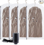 TAILI Hanging Vacuum Storage Bags with Electric Pump, Vacuum Seal Bags for Clothing Travel, Space Saver Closet Organizer for Clothes, Coats, Suits and Jackets, 4 Long(53x28 in)