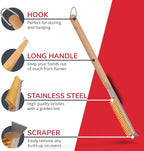 22” Pizza Oven Brush with Stone Scraper - Heat Resistant Stainless Steel Bristles, Extra Long Handle - Universal Fit for Most Pizza Ovens