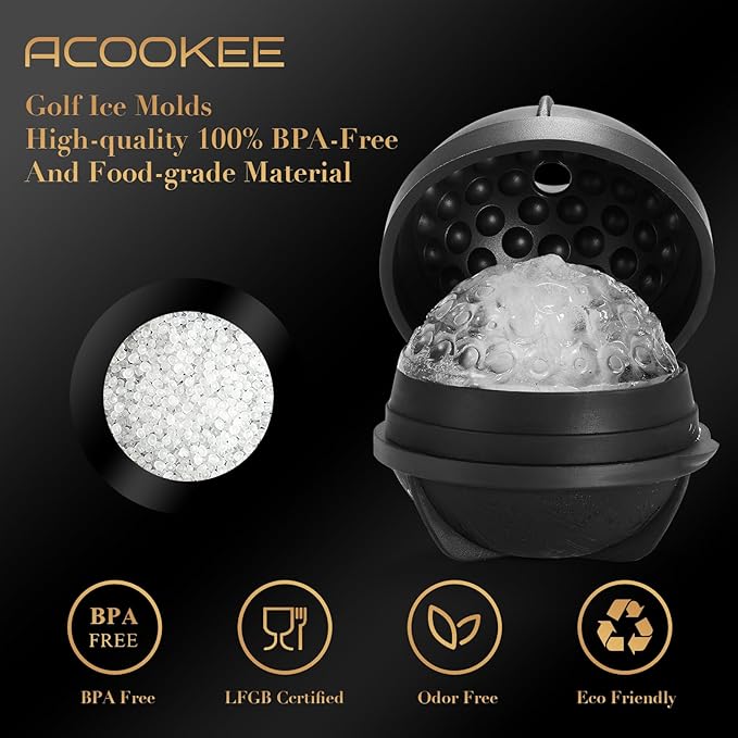 Novelty Golf Ball Ice Maker Mold Set of 2, Funny Golf Gifts for Men Golfers, Golf Accessories for Men, 2.5" Large Sphere Round Whiskey Ice Cube Molds for Bourbon, Cocktails