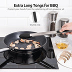 Heat Resistant Silicone Kitchen Tong: U-Taste 16 inch Extra Long Large 480ºF Hot Proof Cooking Tong with Sturdy Non Stick Rubber Tips & Non Slip Silicon Coated Steel Handle for Grilling BBQ (Black)
