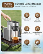 C1 Portable Electric Coffee Machine, 20 Bar Travel Espresso Maker with Ground Coffee, Rechargeable, Instant Heating, 6.1oz Water Tank, for Car, RV, Camping, Hiking, Office, Home